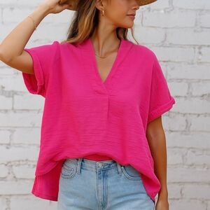 Xirena Avery 100% Cotton Gauze Muslin Top Hot Pink Size M